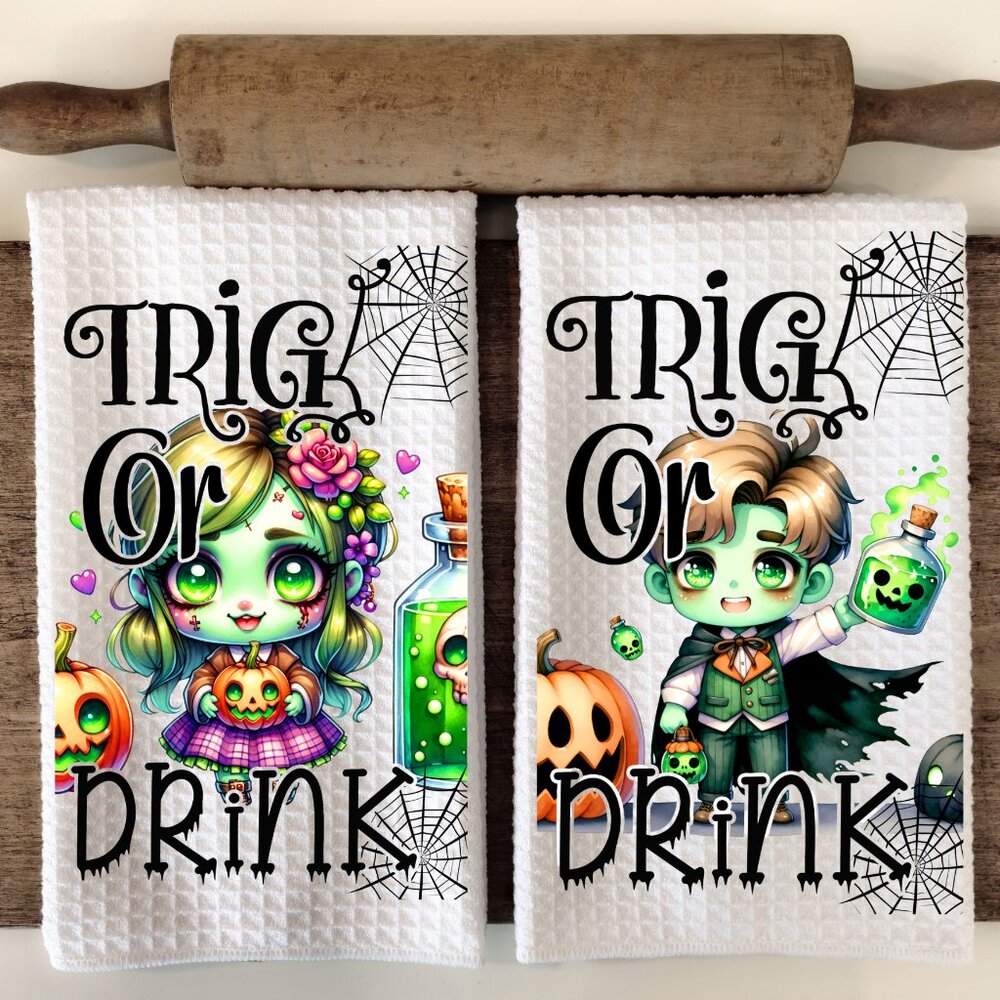 Frankenstein Halloween Towels, Spooky Cute Towel Set, Monster Dish Towels